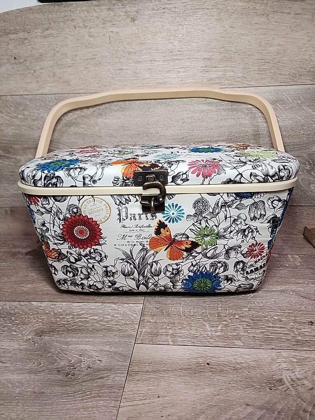 Dritz Large Oval Multicolored Floral Sewing Basket