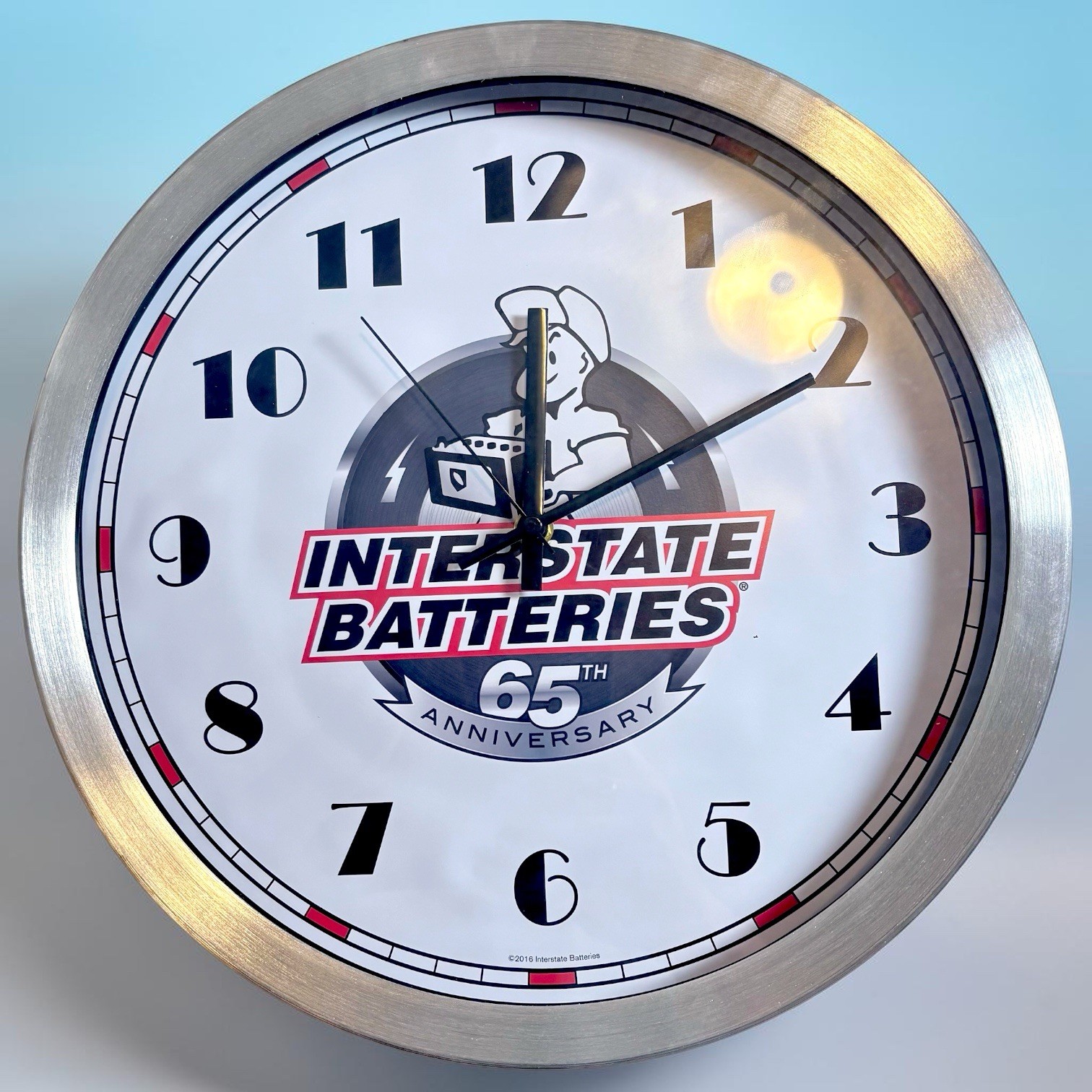 Interstate Batteries 65th Anniversary 13.5” Wall Clock Advertising Garage Decor