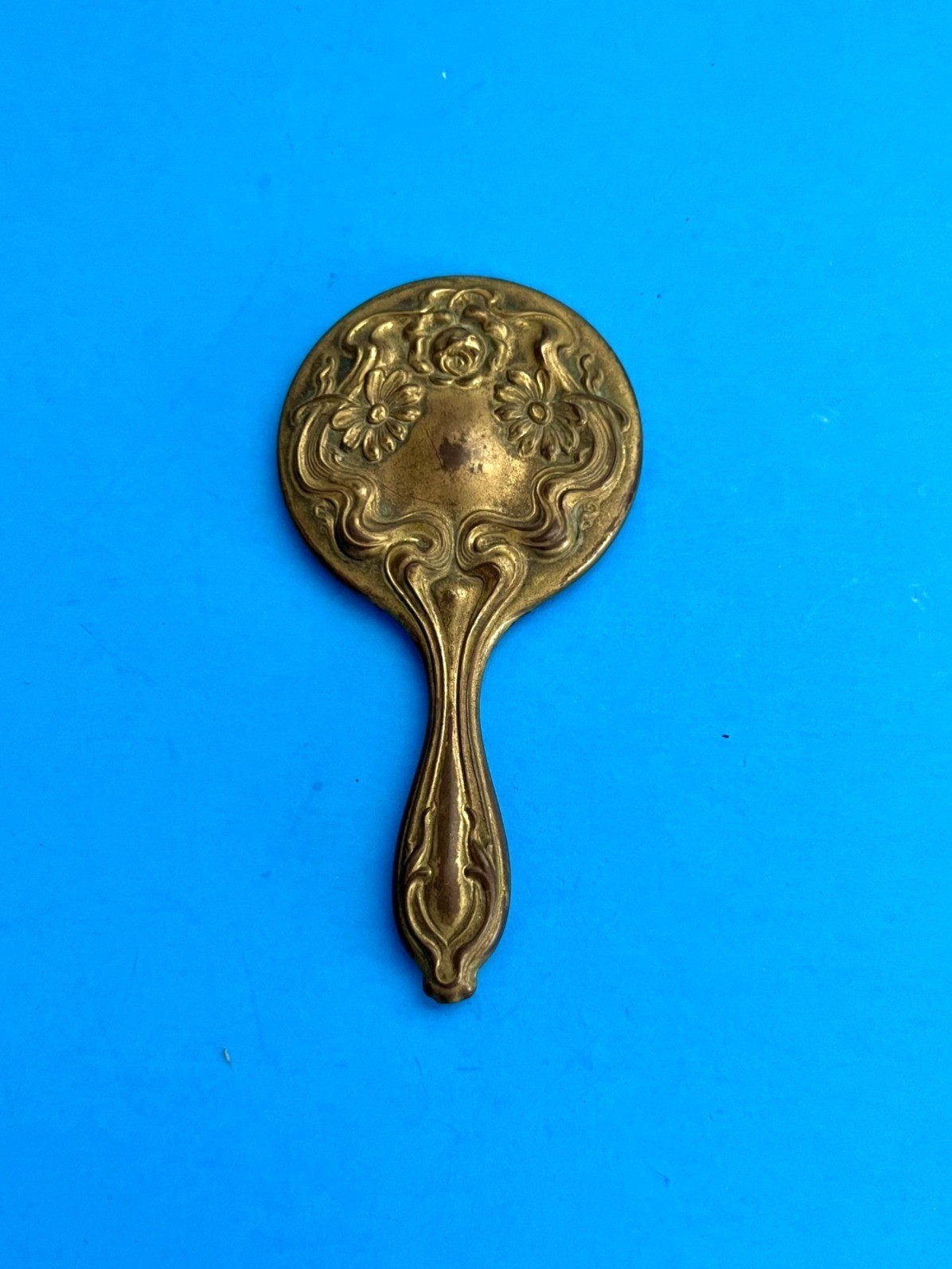 Antique Art Nouveau Miniature Gilt Hand Mirror Circa 1900-1905