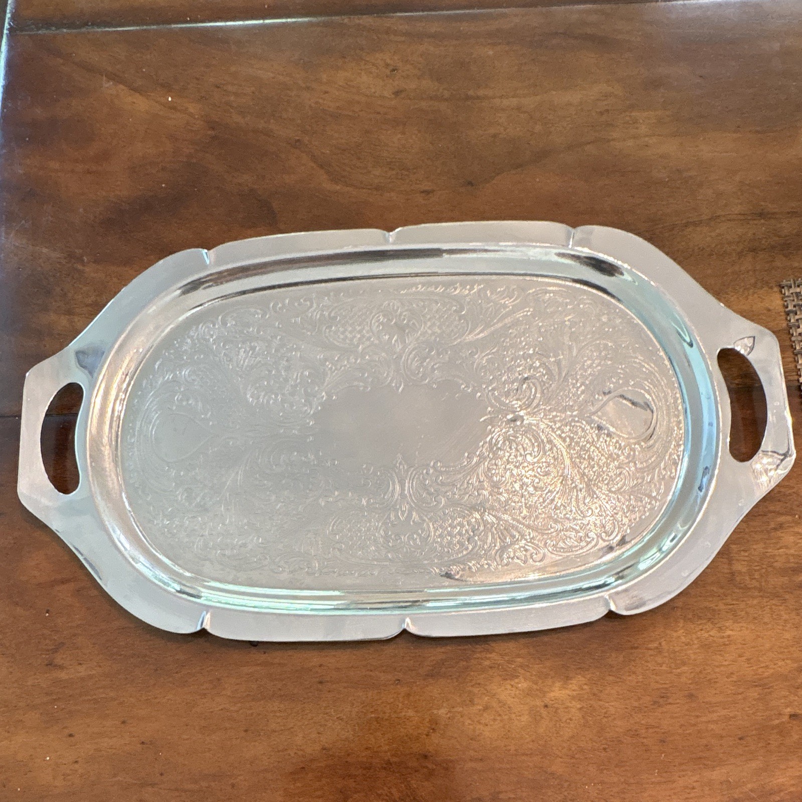 Vintage Farber Bros Krome-Kraft Oval Serving Tray, Engraved, Silver Plated