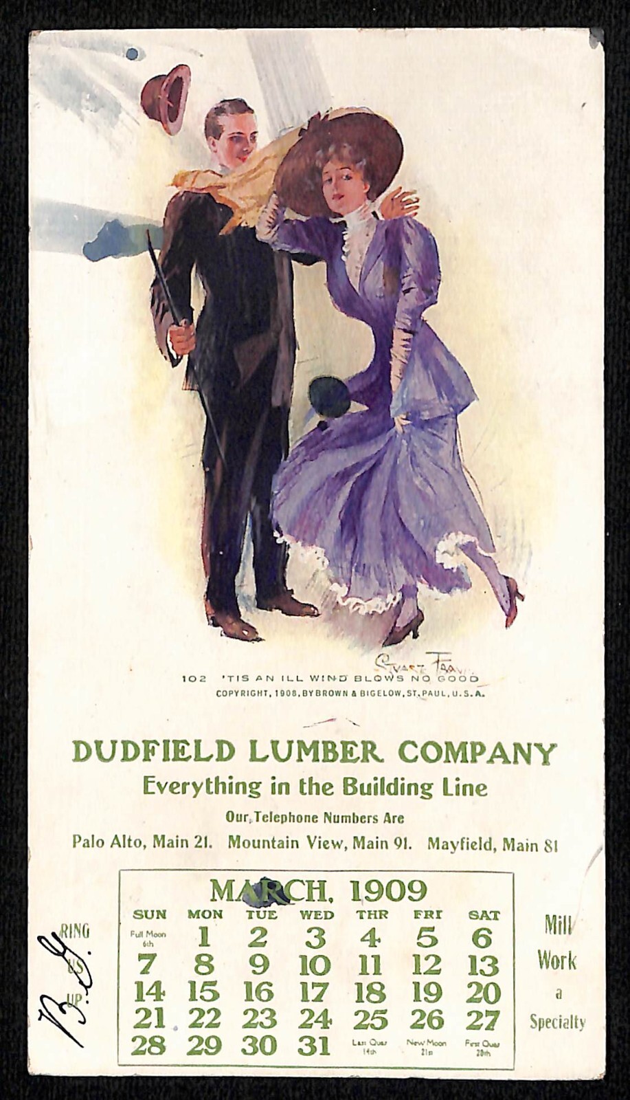 Dudfield Lumber Co Palo Alto Mayfield Mountain View Ink Blotter March 1909