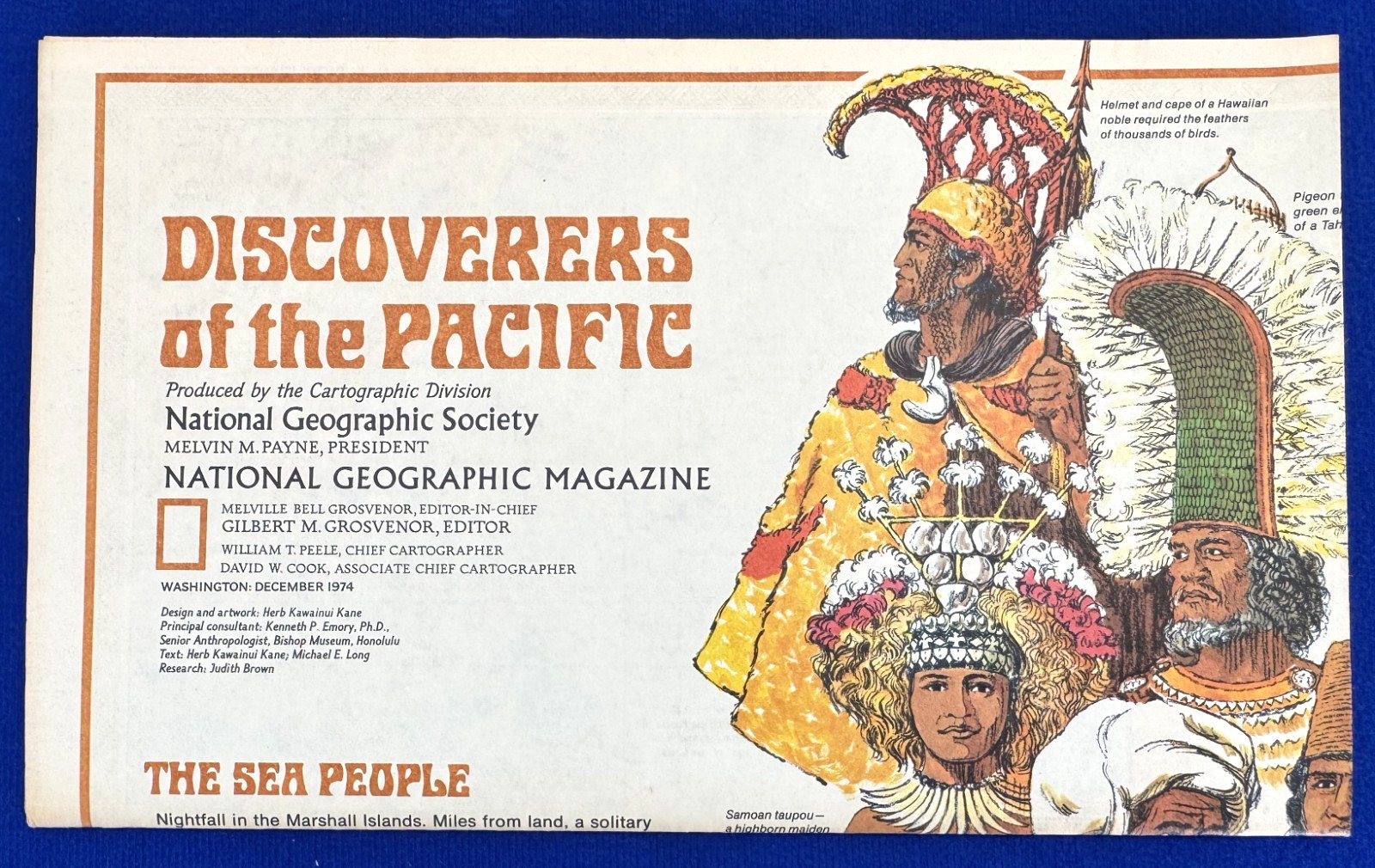 Vintage 1974 Discoverers of the Pacific National Geographic Society Magazine Map