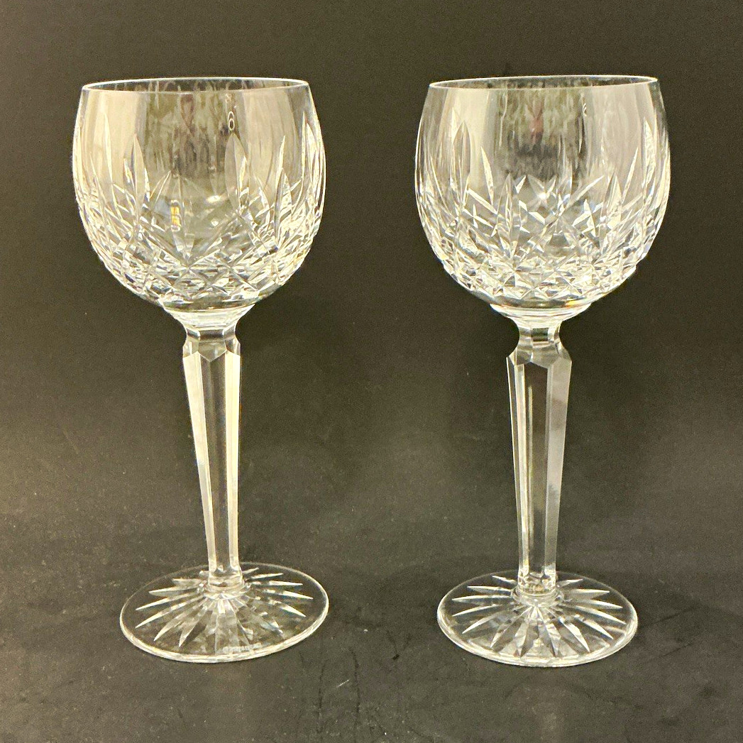 Pair of Waterford, Crystal Wine Hock glasses in the Lismore pattern 6oz.