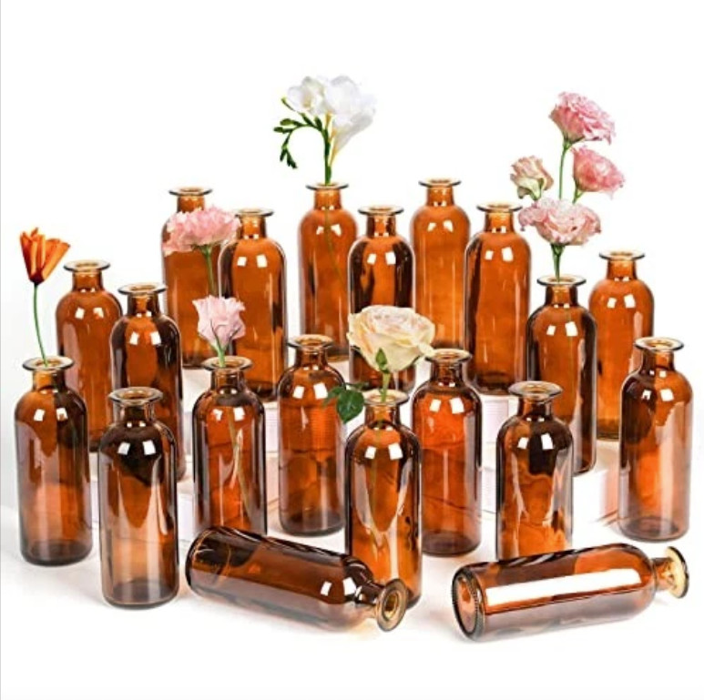 Amber Glass Bud Vase, 20 Pack 8 Oz Living Bud Vases, Small Vases for Brown