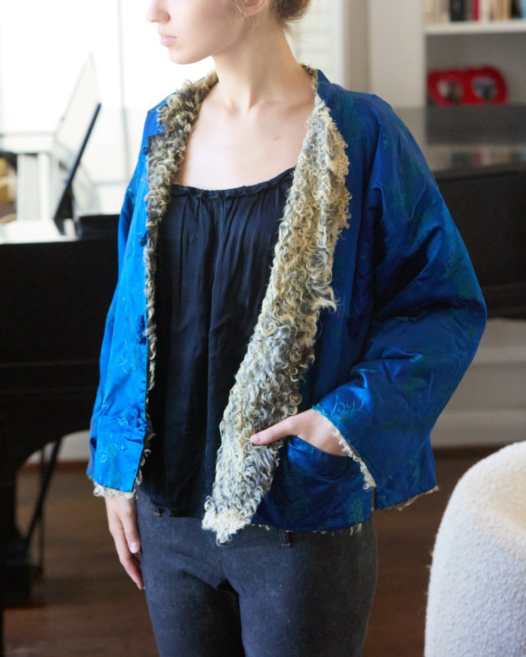 Vintage 60s 70s Mongolian Lamb Lined Chinese Satin Frog Jacket Vintage 60s 70s Mongolian Lamb Lined Chinese Satin Frog Jacket