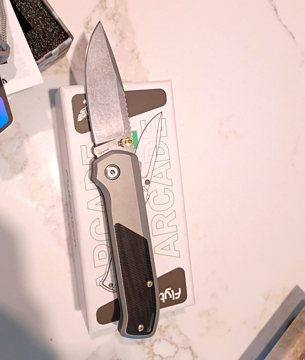 Flytanium Arcade Pocketknife Gray/Black Titanium Handle Awesome Condition Flytanium Arcade Pocketknife Gray/Black Titanium Handle Awesome Condition