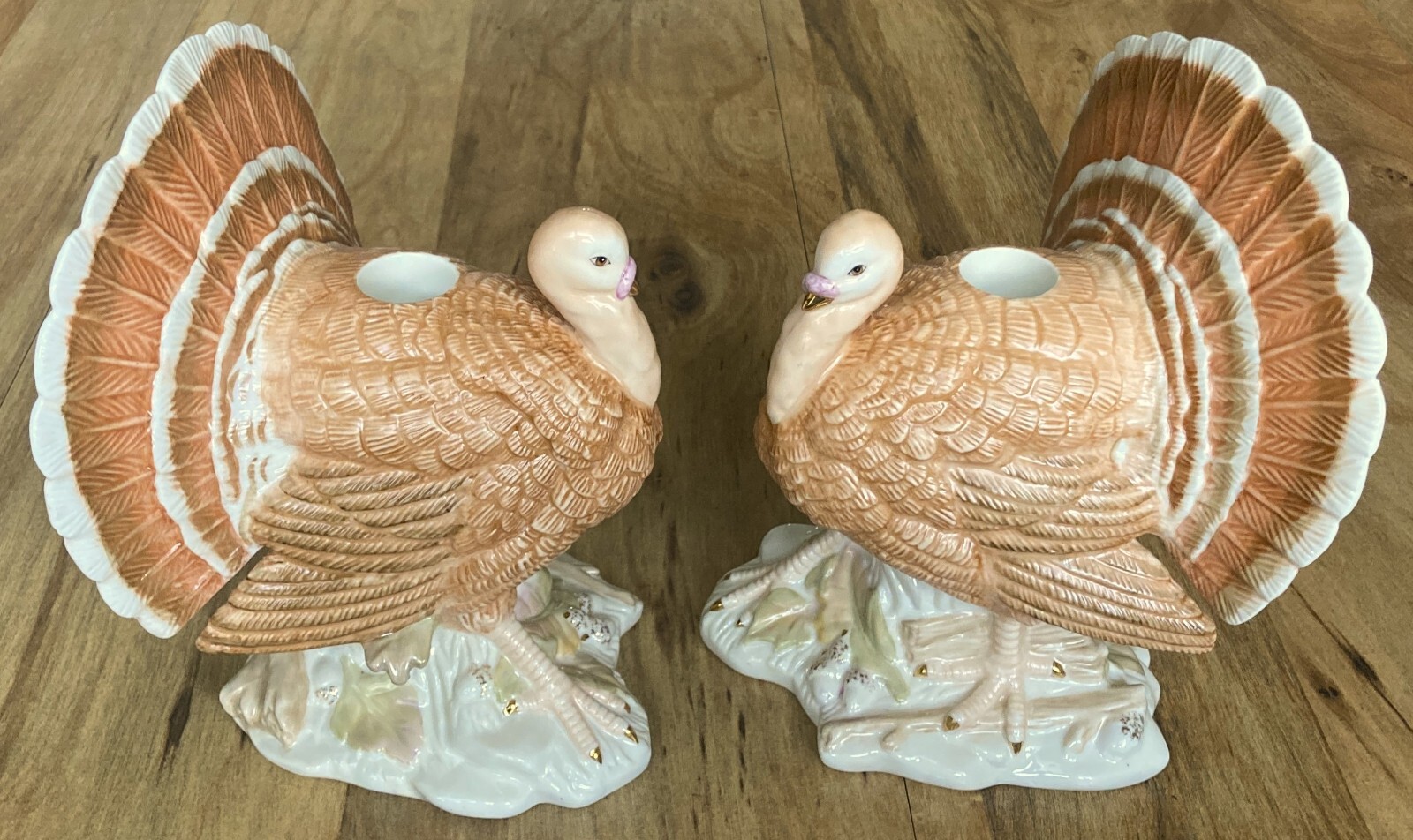 Set of 2 Lenox China The Harvest Turkey Candlesticks Candle Holders, 7 1/2” H