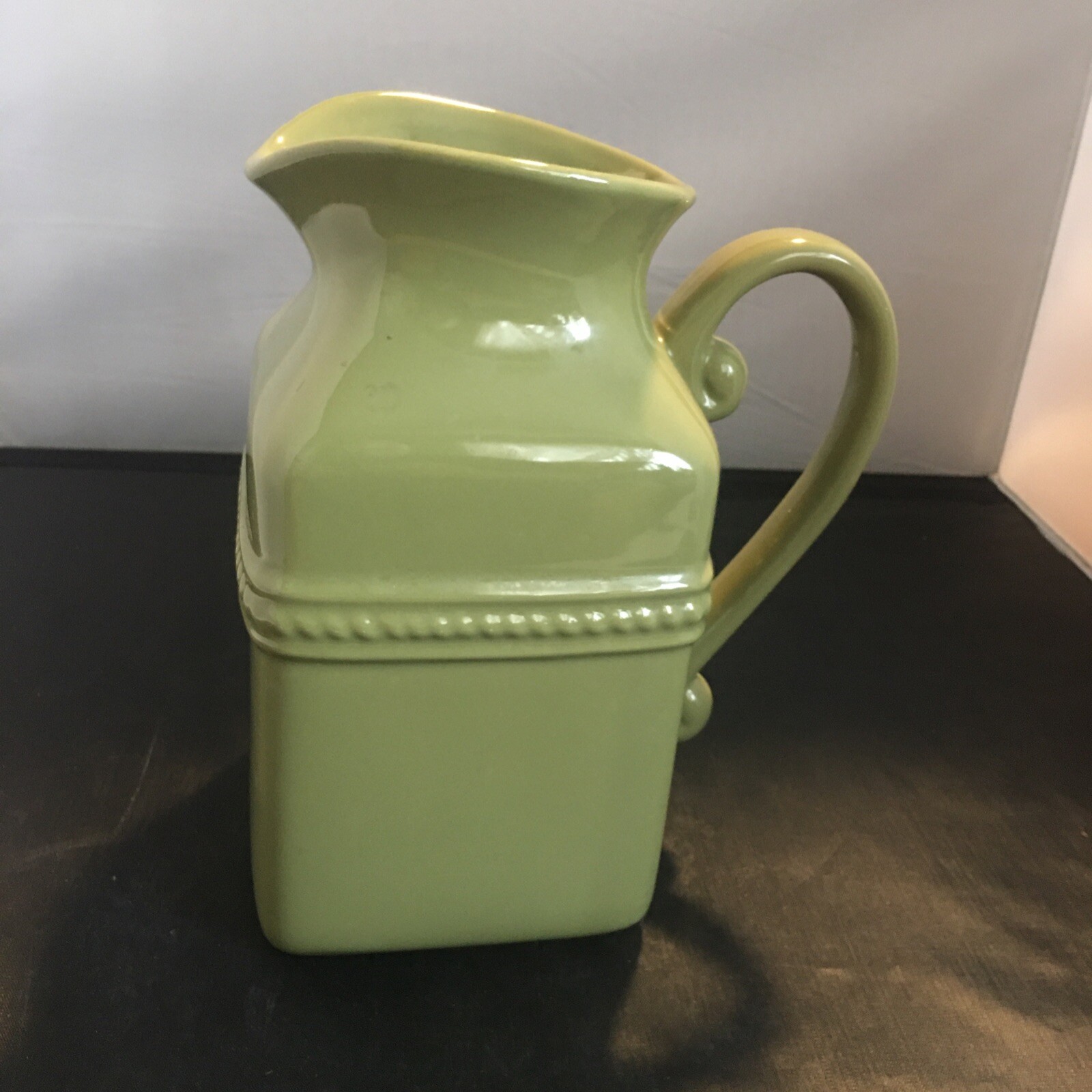 Vintage Belaverra Fleur de Lis Green Water Pitcher No Base