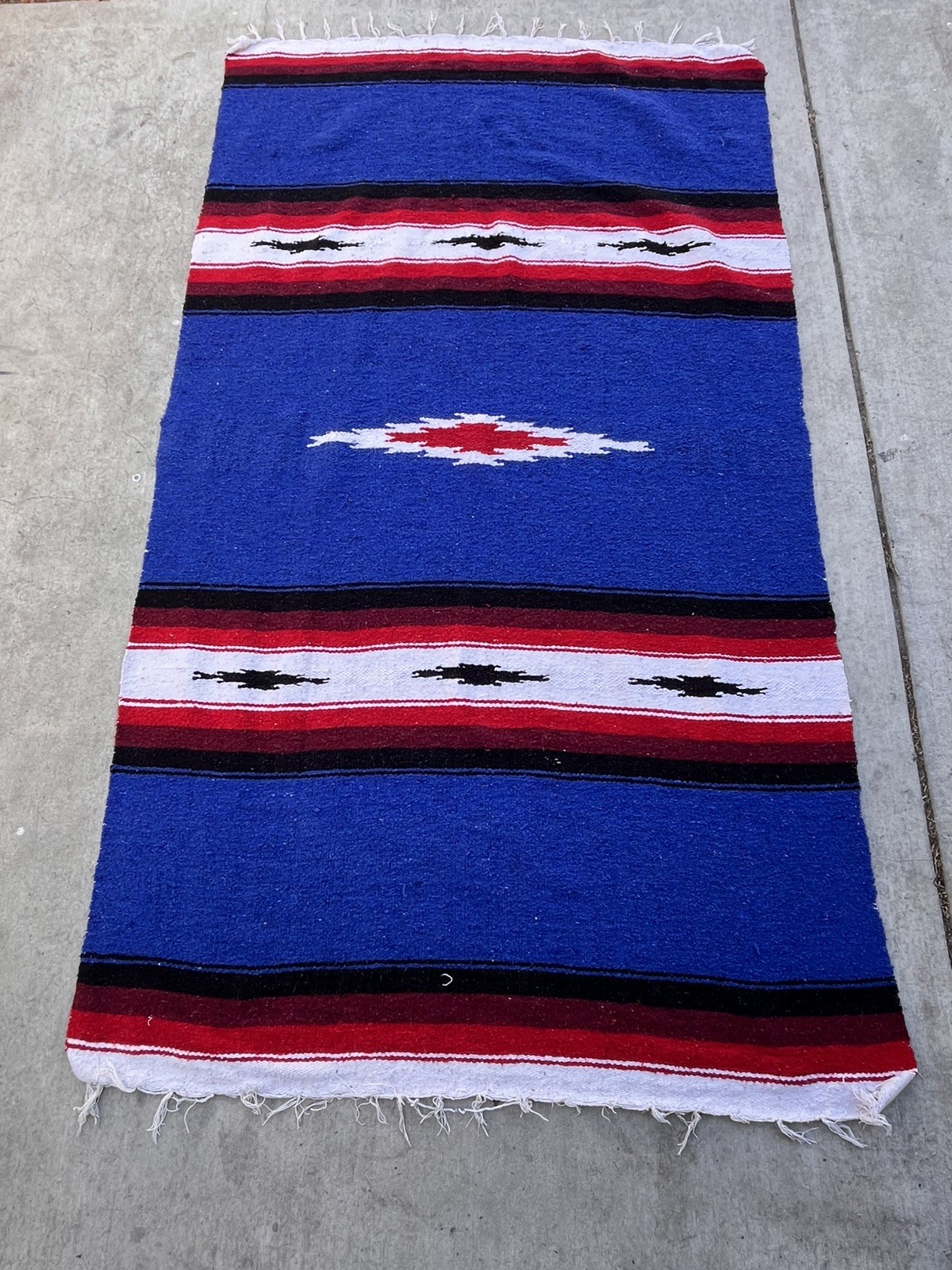 Vtg Mexican Southwest Handmade Blanket Throw Saltillo Rug Multicolor 75/45