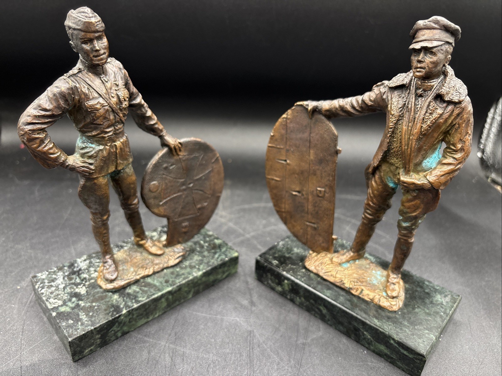 Eddie Rickenbacker Red Baron Richthofen WW1 Bronze Statue Bookends Flying Ace Eddie Rickenbacker Red Baron Richthofen WW1 Bronze Statue Bookends Flying Ace