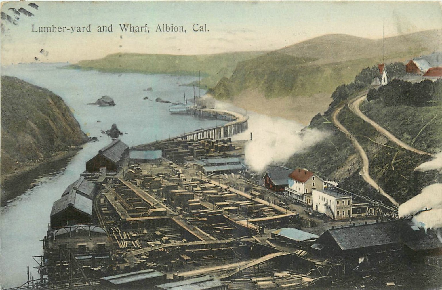 1910 Albion California Lumber Yard & Wharf Postcard, Richard Behrendt