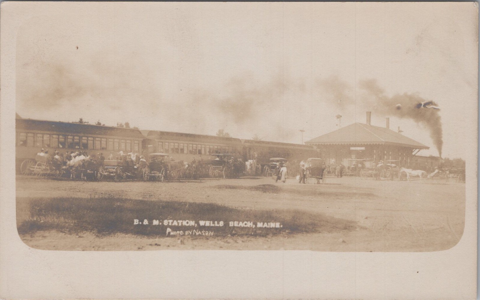 Boston Maine RR Station Wells Beach ME Train Wagon RPPC Nason 1910s Postcard