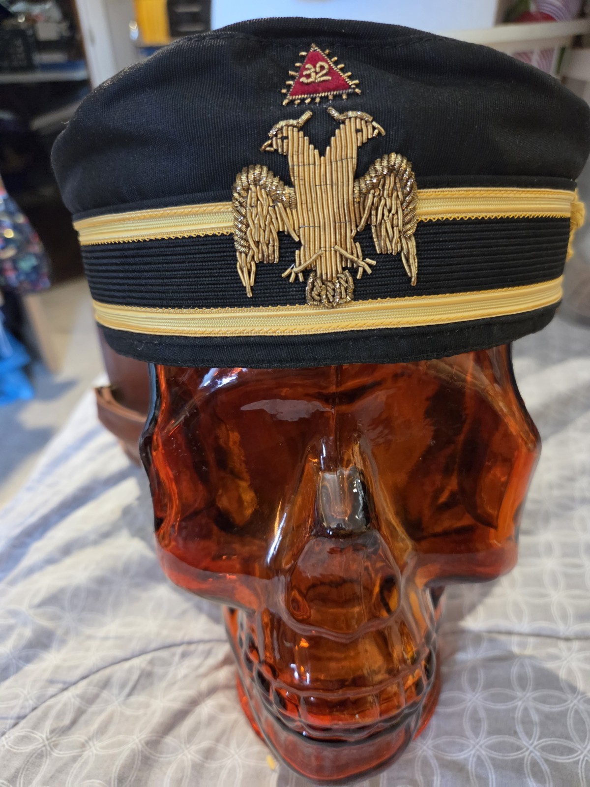 Vintage 32nd Degree Mason's Rite Cap with Personalized Hat Carrying Case - 6 7/8 Vintage 32nd Degree Mason's Rite Cap with Personalized Hat Carrying Case - 6 7/8