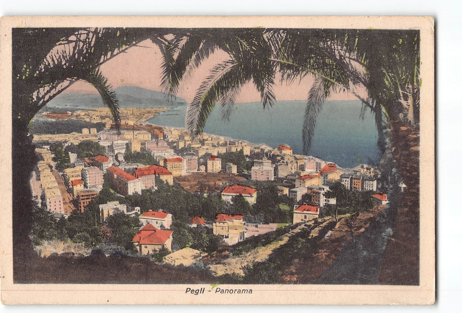 Pegli Genoa Italy Postcard 1931 Panorama View of Town