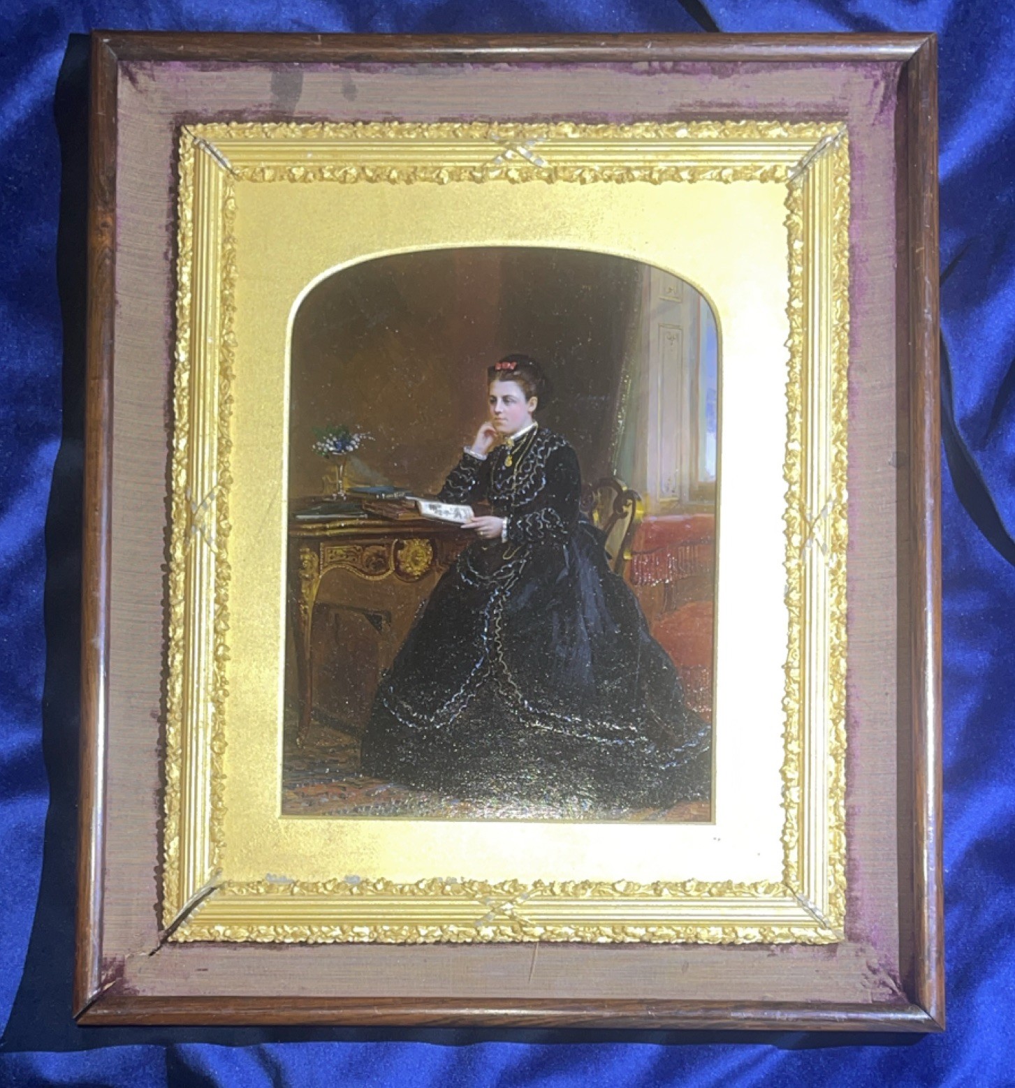Signed William Powell Frith RA Antique Oil Painting Victorian Lady Writing Desk