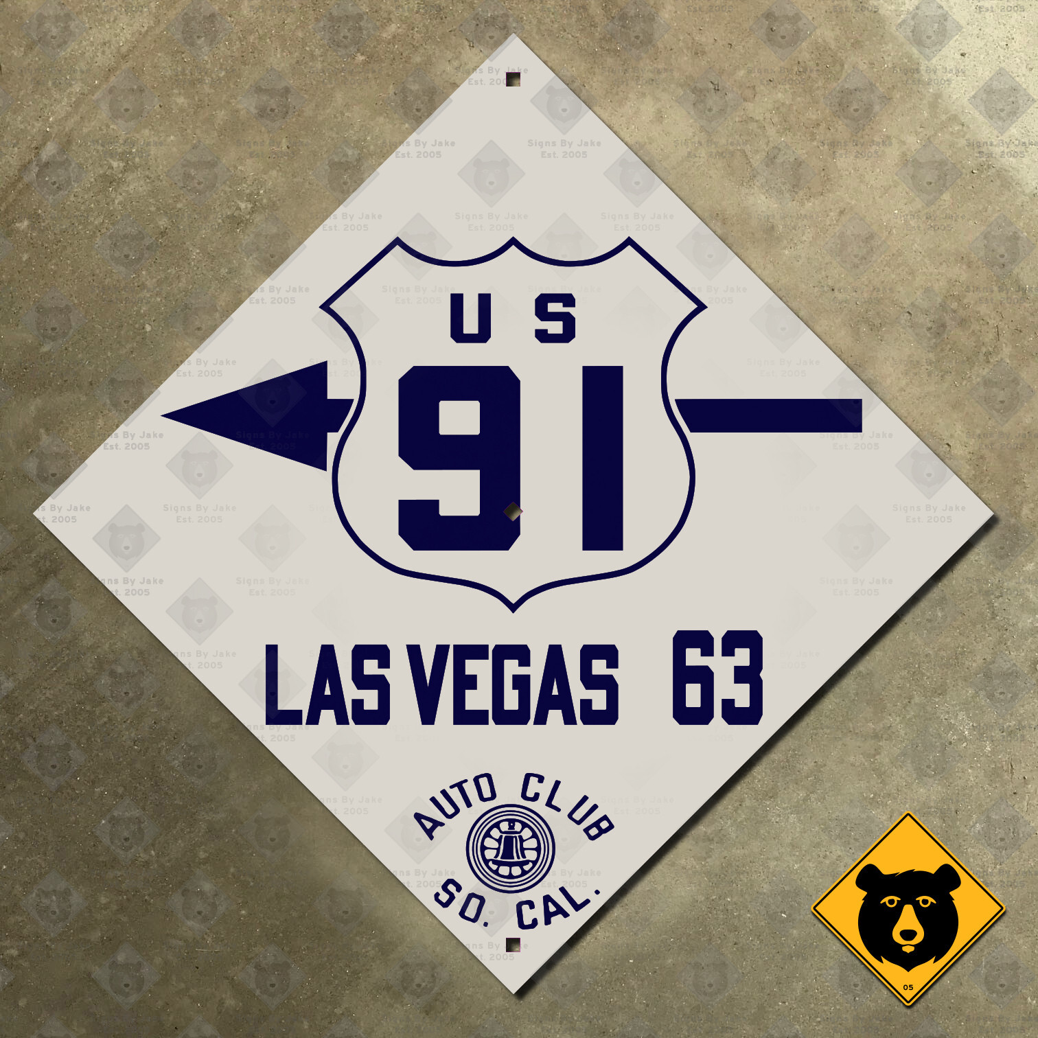 US 91 Las Vegas ACSC California highway road sign 1926 auto club AAA diamond 12\