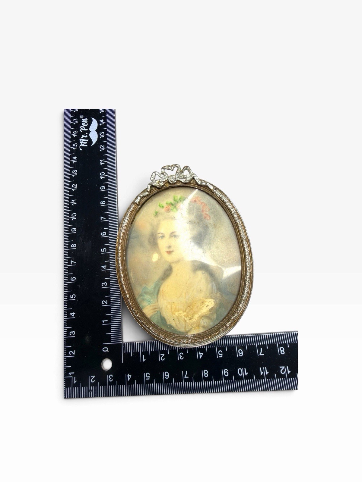 Vintage Oval Miniature Lady Portrait Ornate Gold Tone Frame Rococo Wall Decor