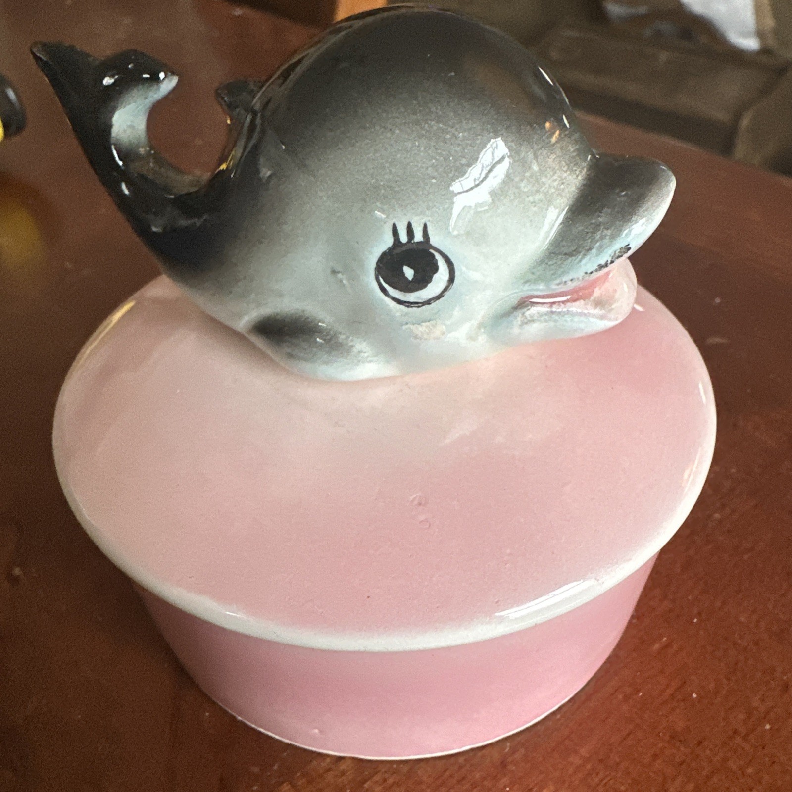 Vintage 1970\'s Kelvin\'s Ceramic Whale Pink Trinket Box Retro