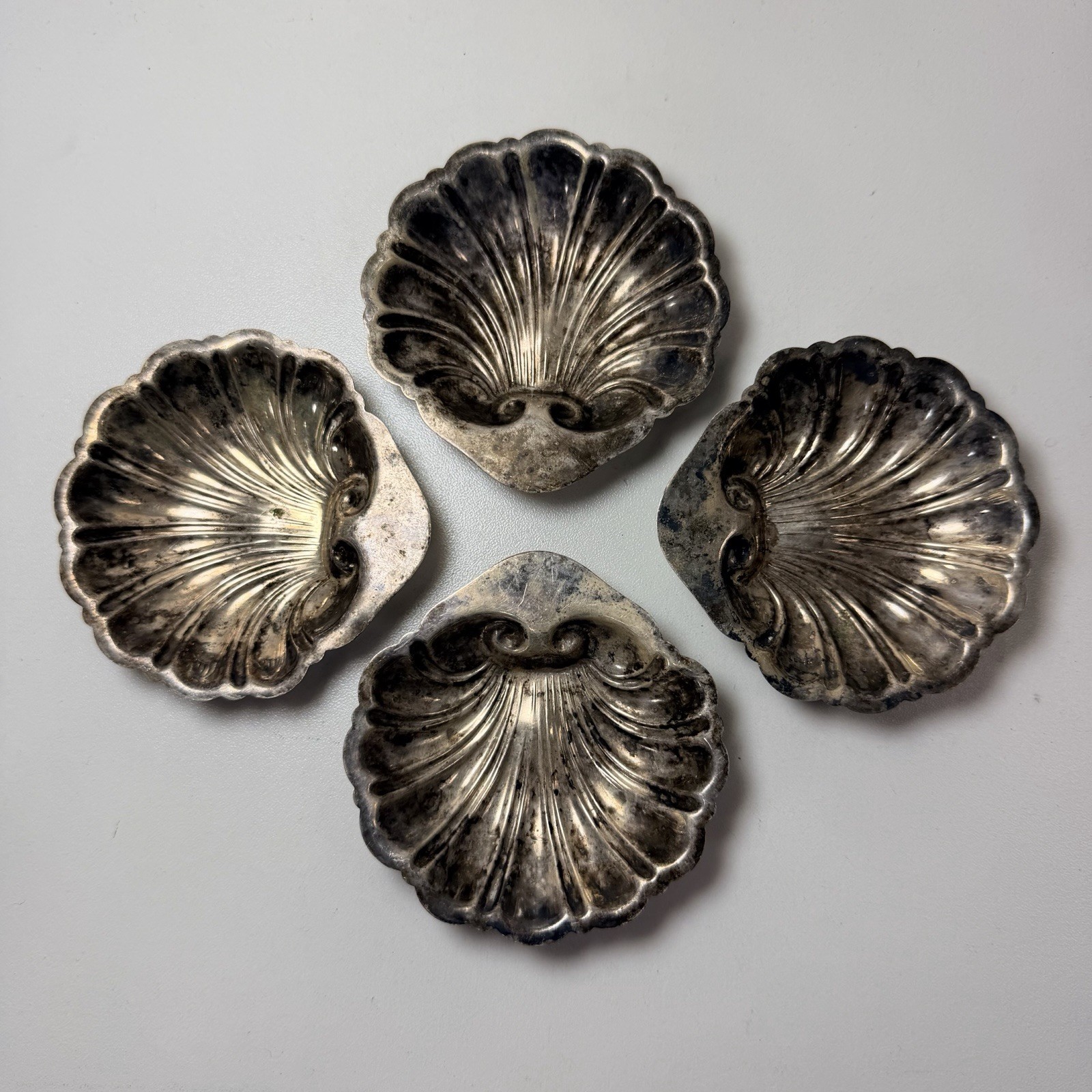 Vintage Canterbury Silver Plate Scalloped Clam Shell Dish LOT OF 4 