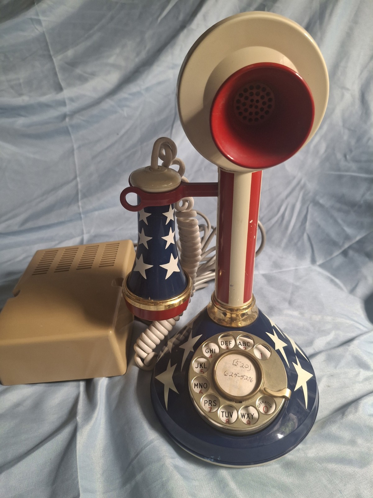Rare Vintage American Flag Candlestick Telephone. Deco-Tel Rotary Phone Rare Vintage American Flag Candlestick Telephone. Deco-Tel Rotary Phone