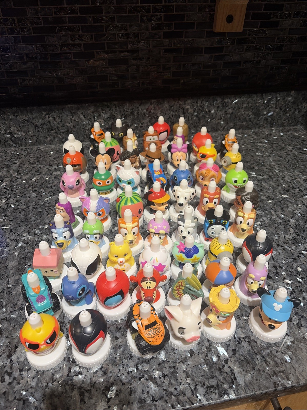 Good 2 Grow Lot 59 Juice Bottle Toppers Disney Bluey Toy Story Spiderman Stitch