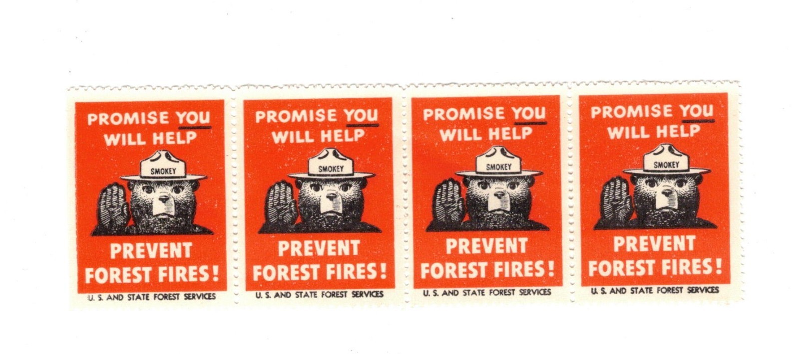 4 Unused Smokey the bear Promise You Will Help Prevent Forest Fire Stamps 4 Unused Smokey the bear Promise You Will Help Prevent Forest Fire Stamps