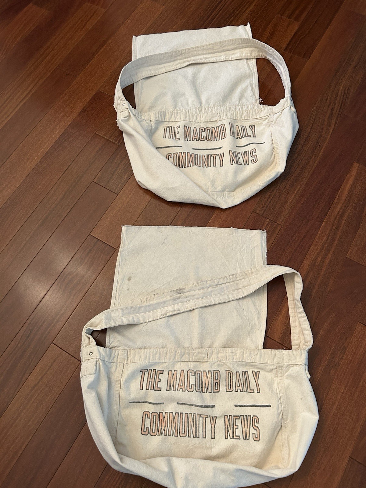 2 Vintage “The Macomb Daily”  “Community News” Newspaper Carrier Canvas Bags