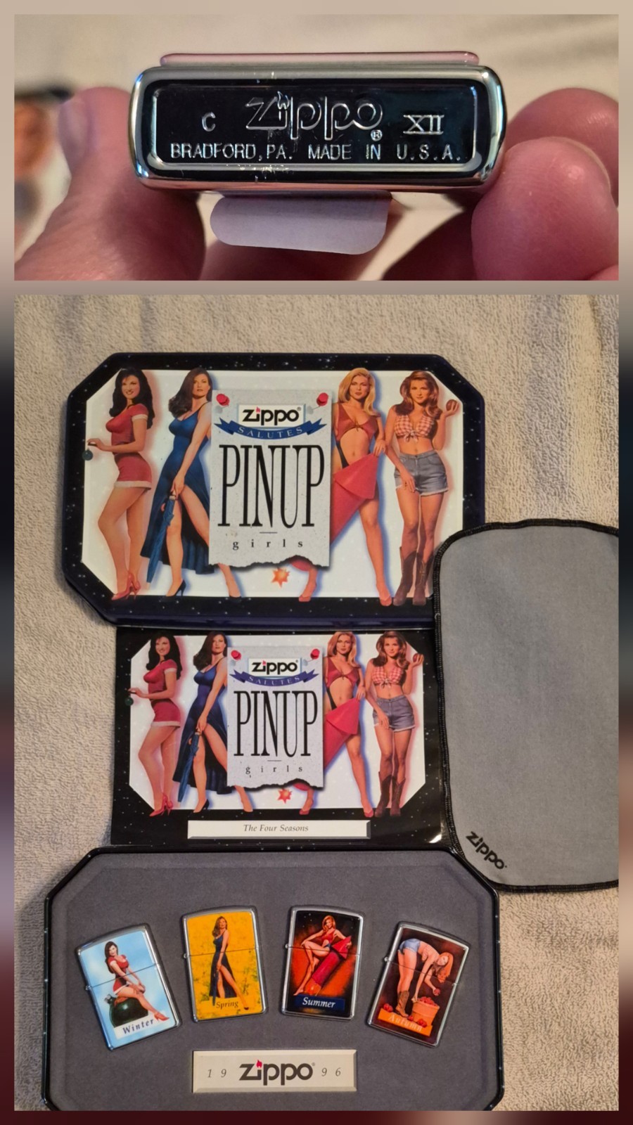 1996 Zippo Salutes Pin Up Girls Four Seasons 4 lighter Gift Set Complete /Case 1996 Zippo Salutes Pin Up Girls Four Seasons 4 lighter Gift Set Complete /Case