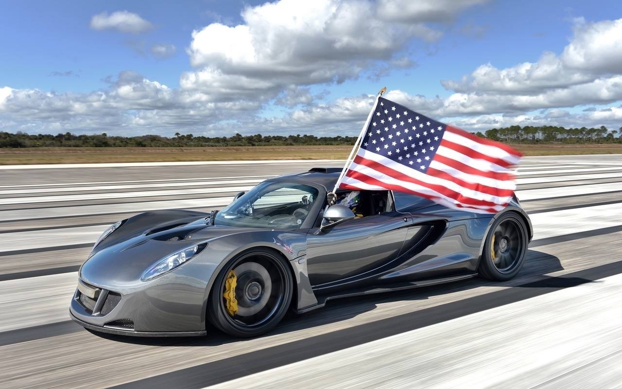 car USA flag American Sports Car 11x17 Poster