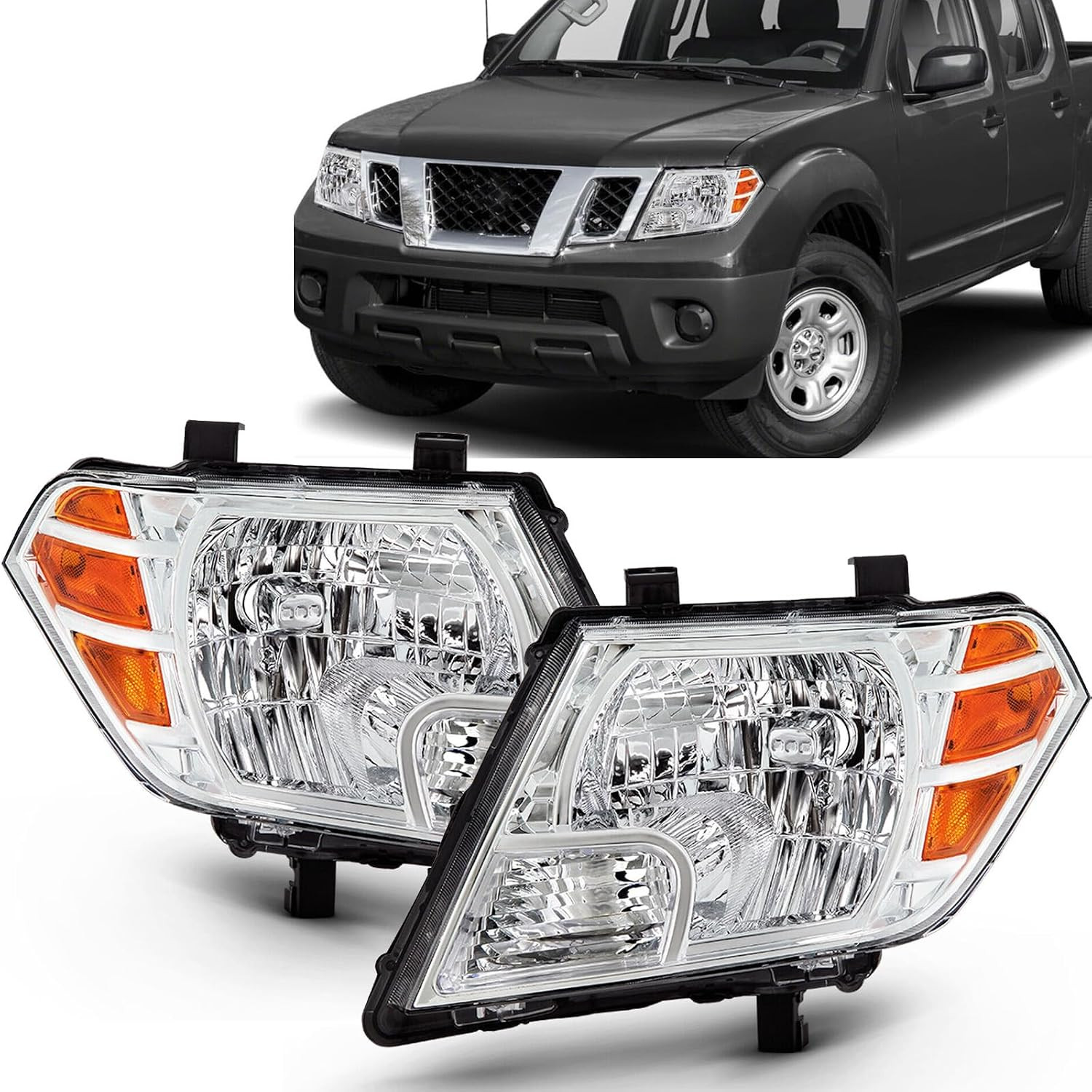 2PCS Chrome Headlights Assembly Fits 2009 2010 2011 2012 2013 2014 2015 2016 201