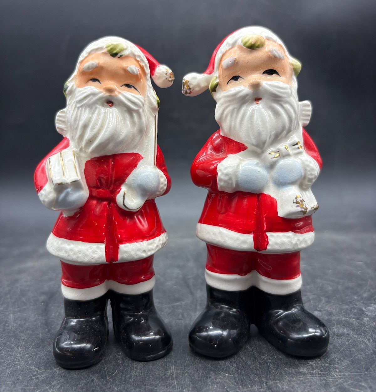 RARE Vintage MCM Nikoniko Santa Salt & Pepper Shaker Set Japan Christmas 4.5” RARE Vintage MCM Nikoniko Santa Salt & Pepper Shaker Set Japan Christmas 4.5”