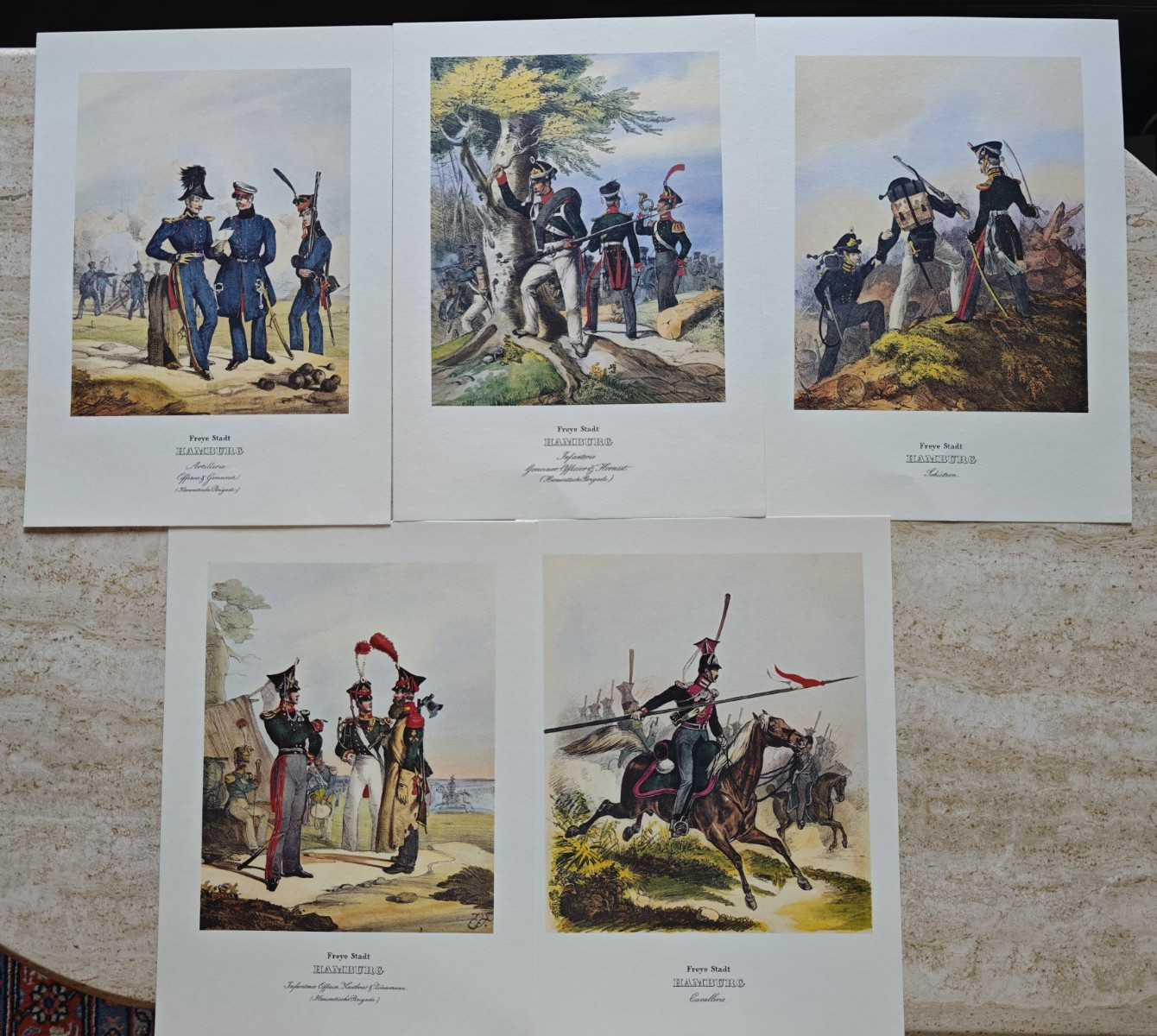 5 stone prints - FREE CITY OF HAMBURG collection, militaria, regiment, officers