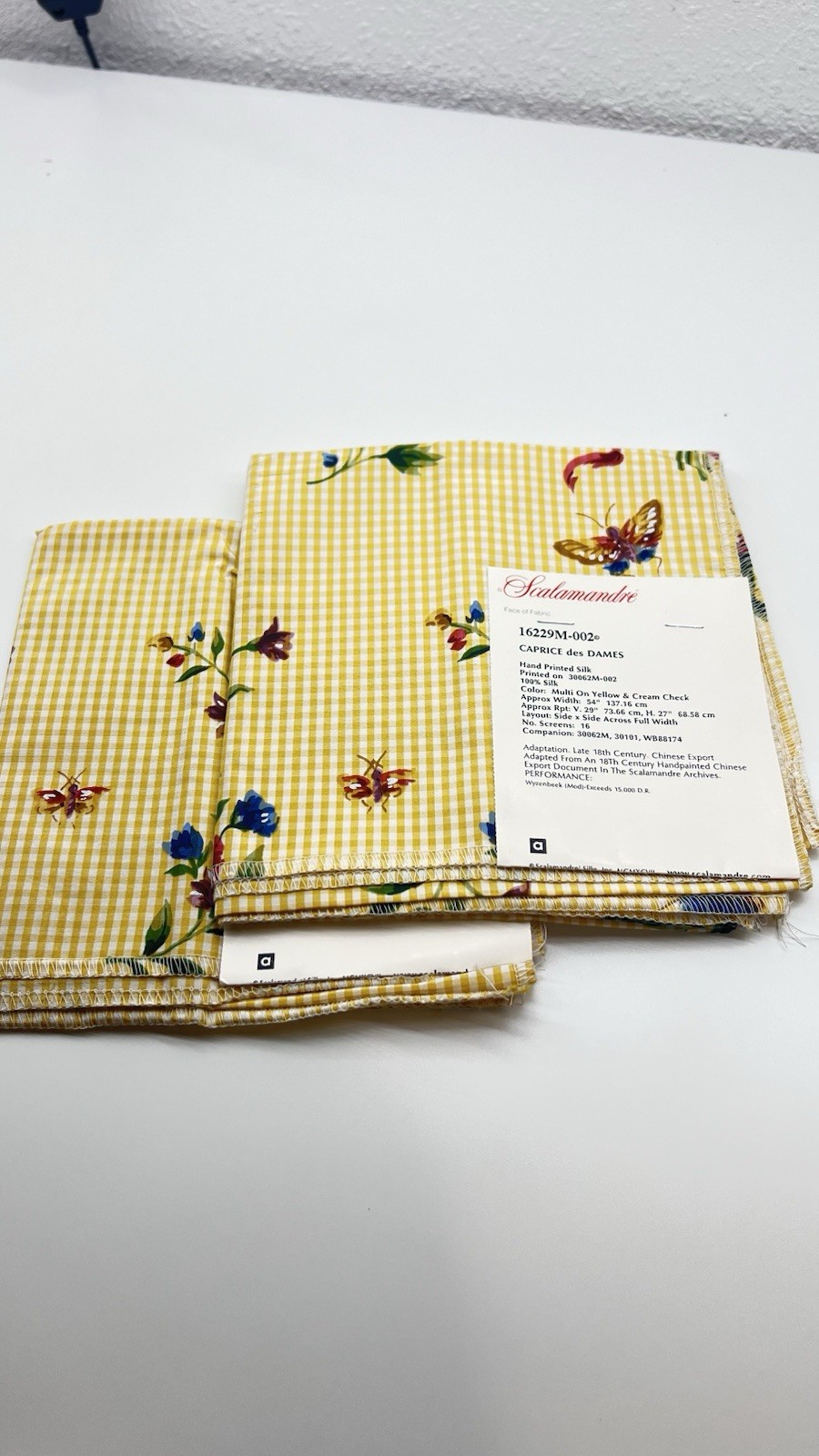 10% Off Now $108- 2 Scalamandre fabrics- Caprice Des Dames-27” X 27”-Color Multi