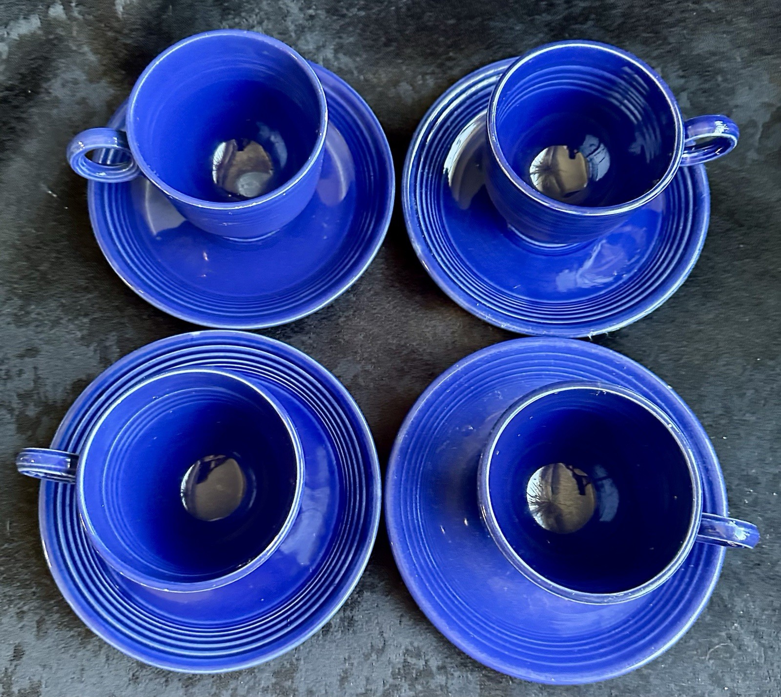 fiesta Set 4 HLC ORIGINAL BLUE Coffee Cups & Saucers 3oz Vintage MINT USA Cobalt fiesta Set 4 HLC ORIGINAL BLUE Coffee Cups & Saucers 3oz Vintage MINT USA Cobalt