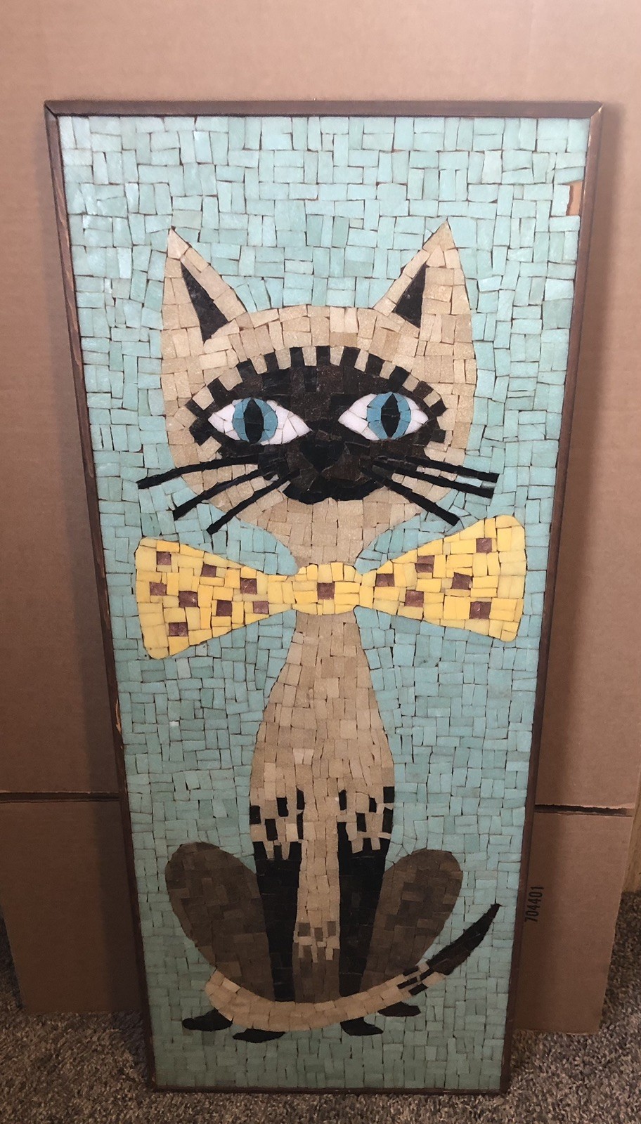 VTG 1960s Mid Century Modern Venetian Glass Tile Mosaic Atomic Siamese Cat MCM