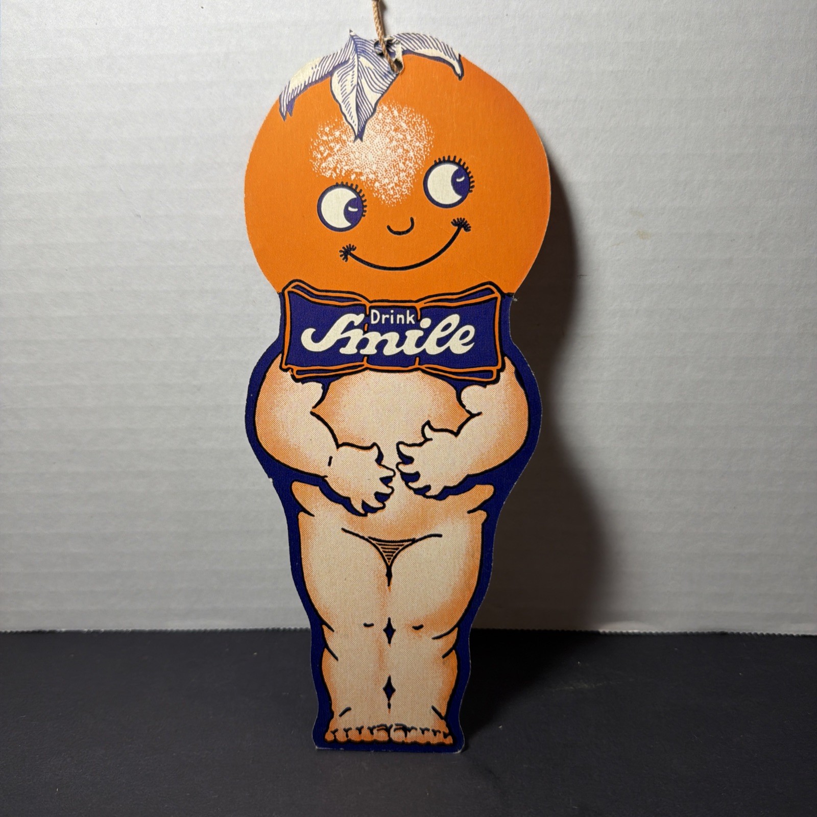 RARE Vintage Smile Drink Fan Pull Sign Antique Store Display Cola Soda 9202