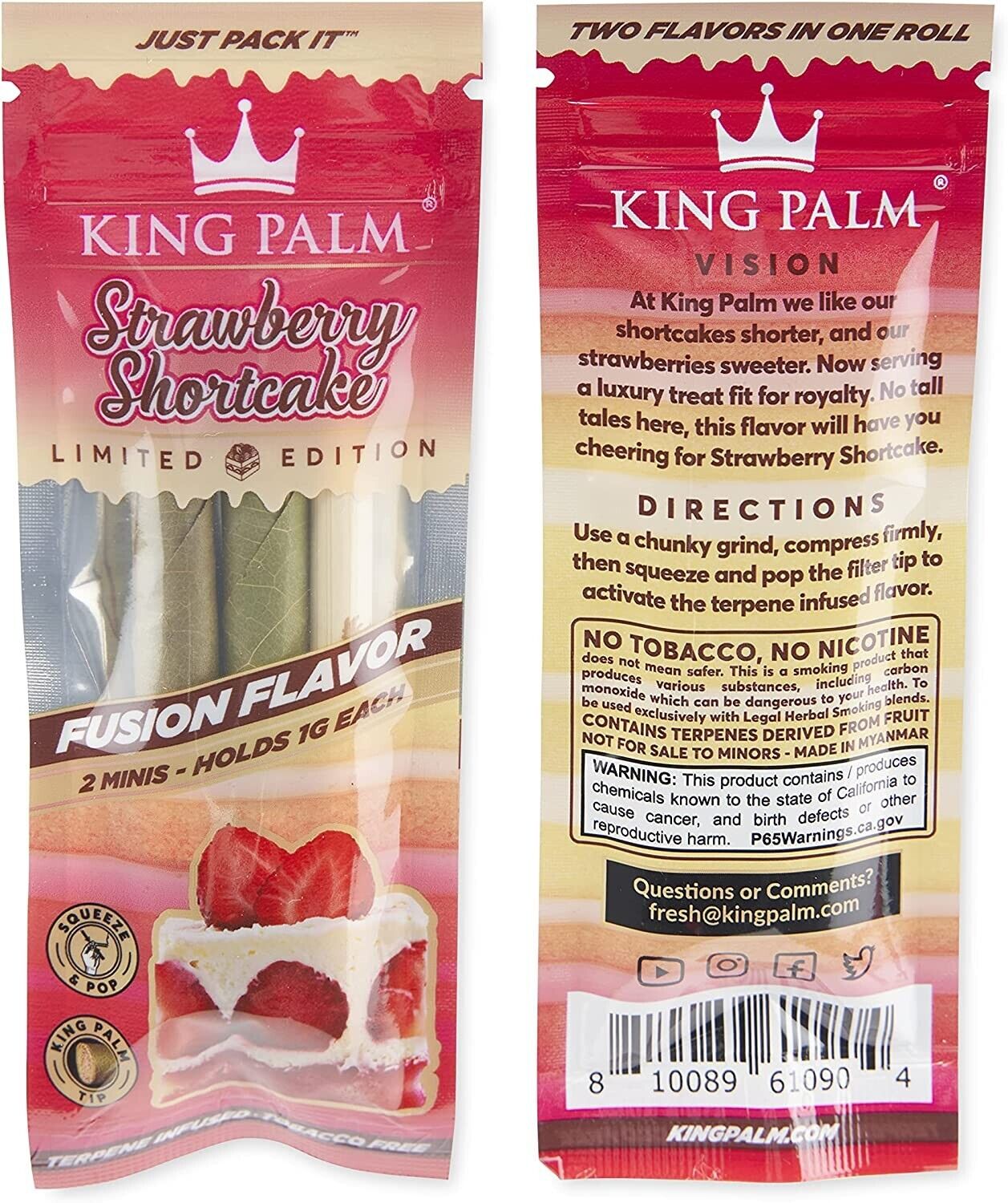 King Palm | Mini | Strawberry Shortcake | Organic Prerolled Palm Leafs | 2 Rolls