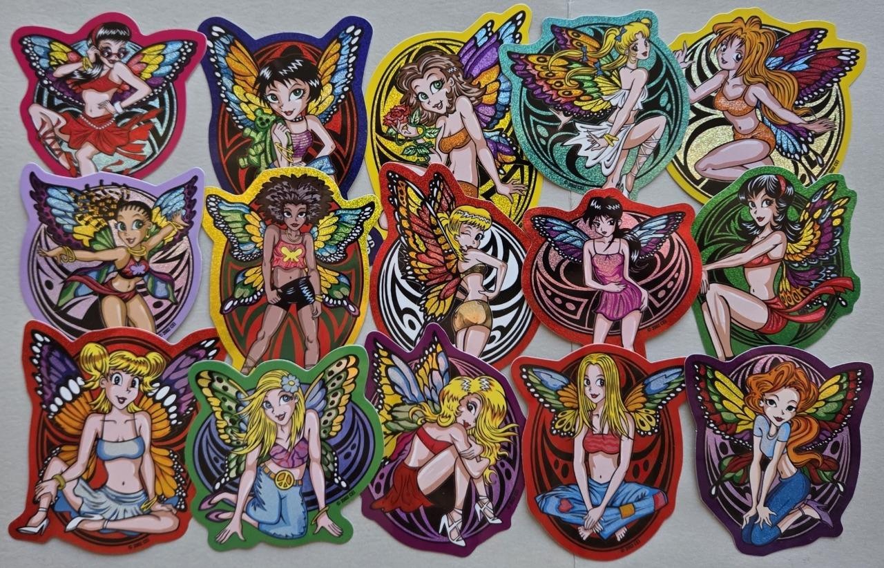 15 VTG Die Cut Numbered 2002 Anime Butterfly Girls Series #2 Y2k Bold & Colorful 15 VTG Die Cut Numbered 2002 Anime Butterfly Girls Series #2 Y2k Bold & Colorful