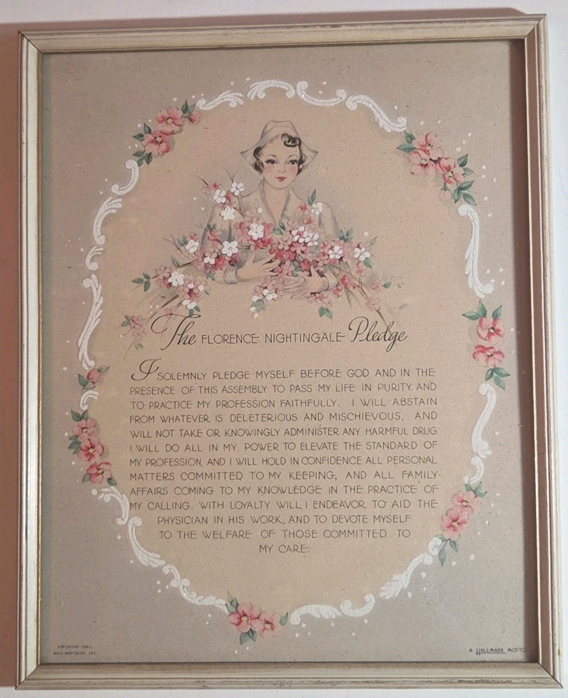 VTG Florence Nightingale Pledge Wood Framed 1942 Hall Brothers- A Hallmark Motto VTG Florence Nightingale Pledge Wood Framed 1942 Hall Brothers- A Hallmark Motto
