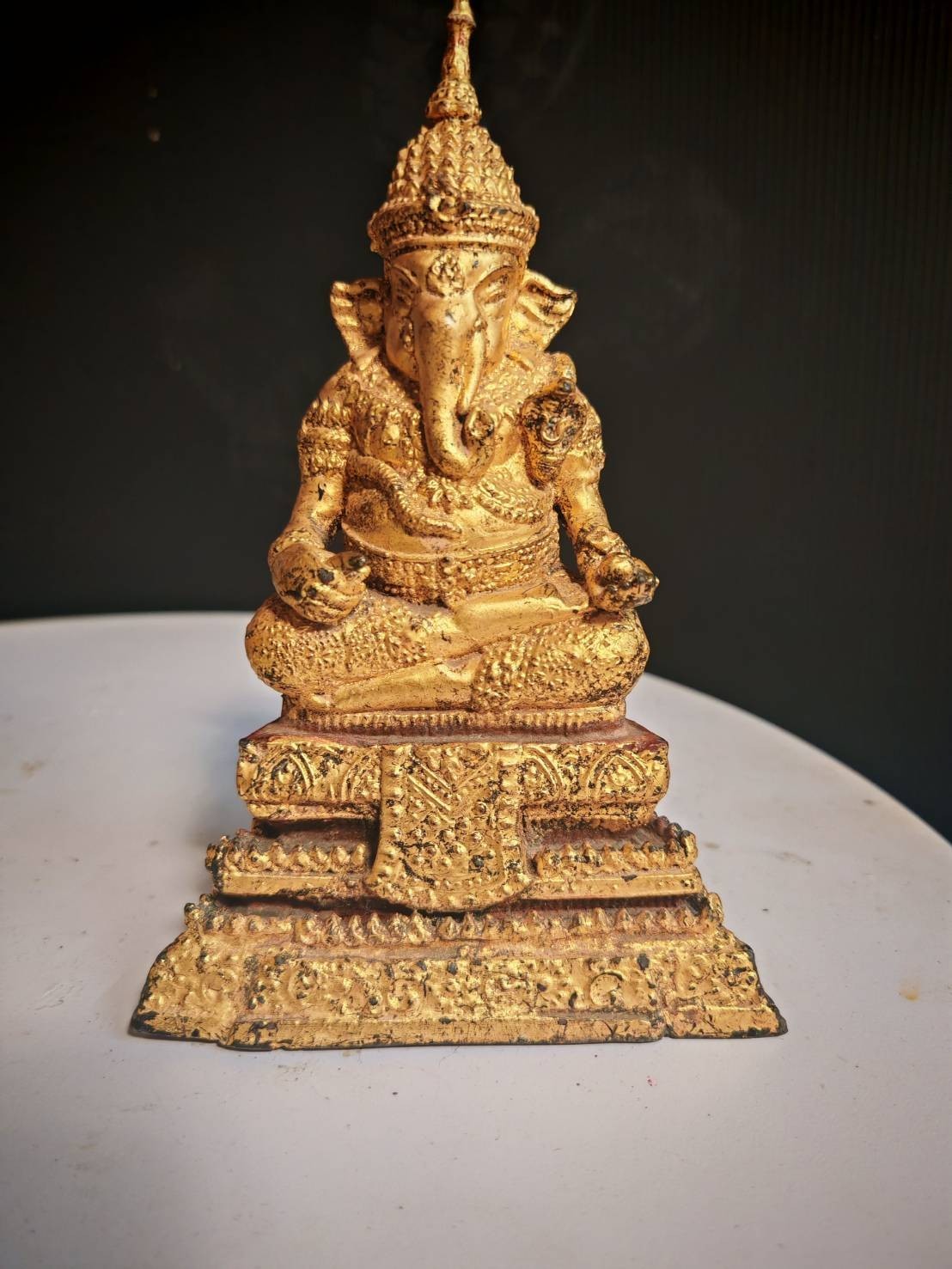 Antique Thai Ganesha Bronze Statue Rattanakosin Style Gilded Elephant God Buddha