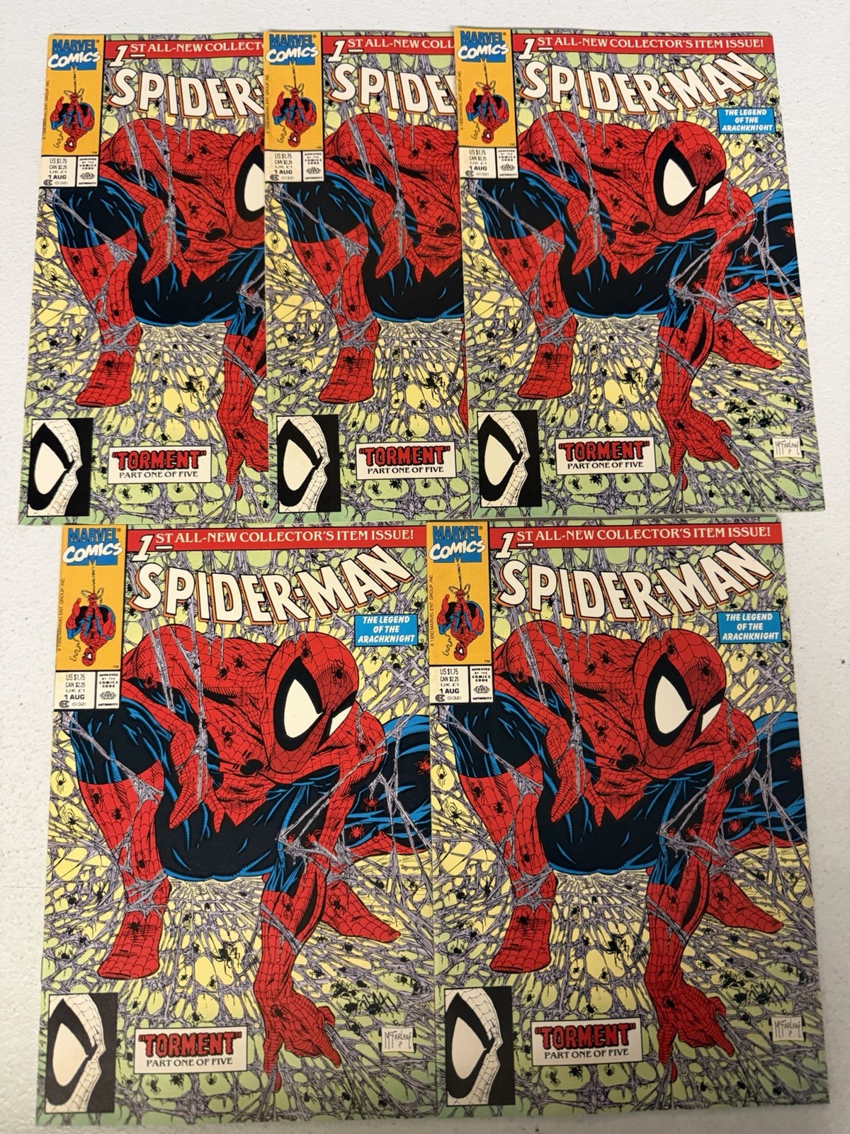 Spiderman #1 x5 Copies 1990 Green Cover A Marvel Torment Todd Mcfarlane *Q10
