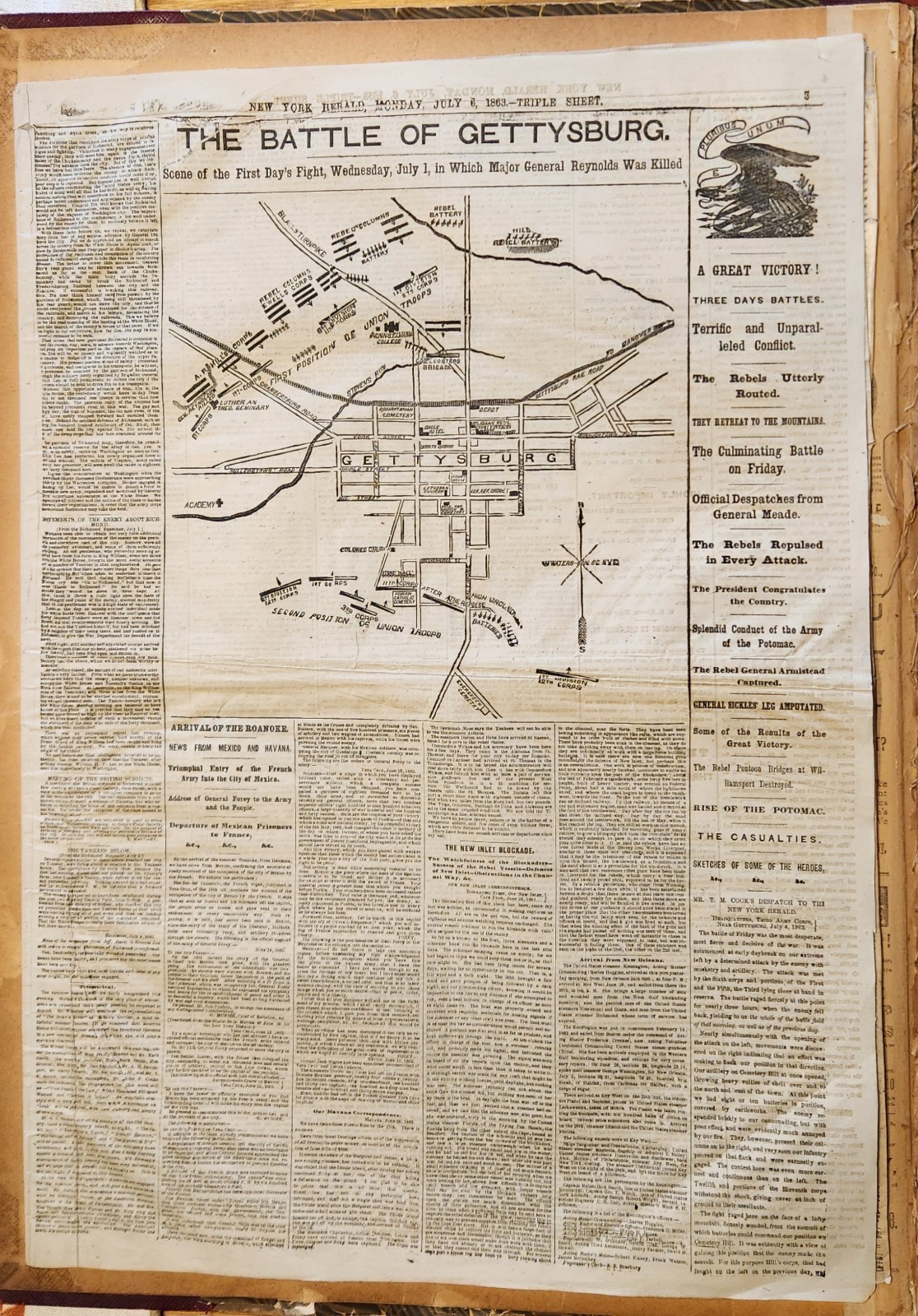 July 6, 1863 N.Y. Herald Battle of Gettysburg Maps