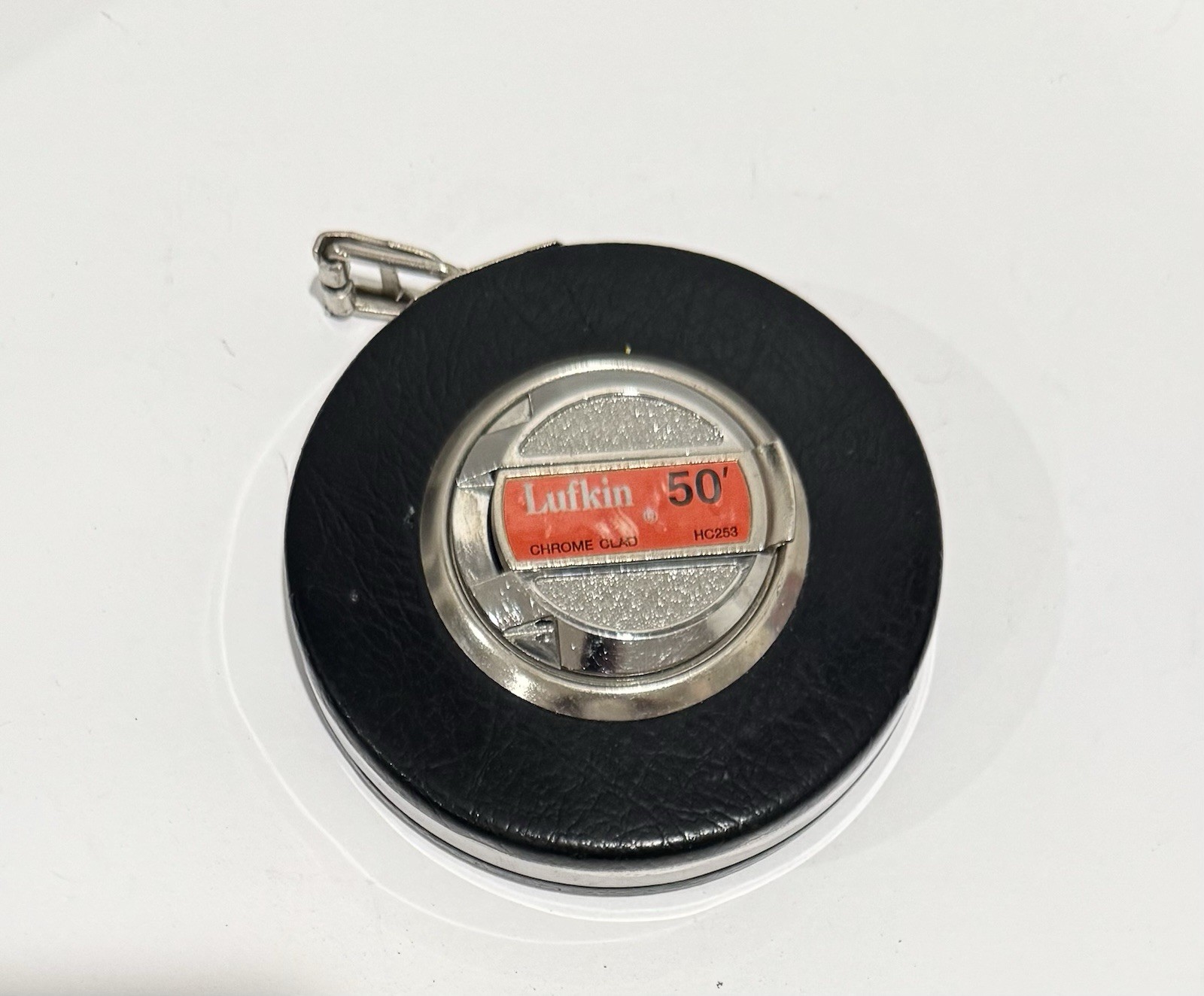 Vintage 50 Foot Lufkin Chrome Clad Round Tape Measure. Model No. HC253.