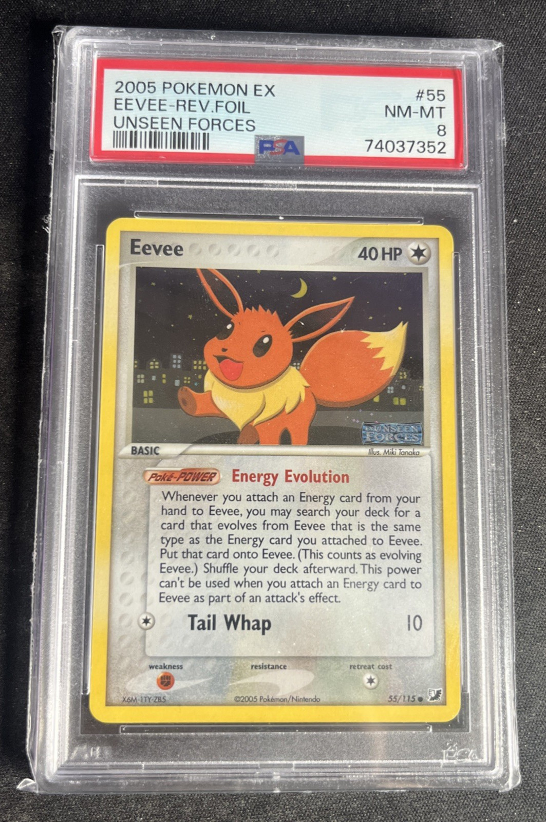 Pokemon TCG PSA 8 Eevee 55/115 EX Unseen Forces Reverse Holo NM-MT