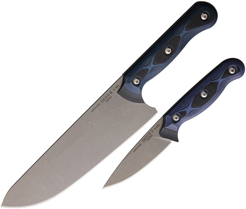 TOPS Dicer Chef & Paring Blue & Black S35VN Fixed Blade Knife 2pc Combo DCR83 TOPS Dicer Chef & Paring Blue & Black S35VN Fixed Blade Knife 2pc Combo DCR83