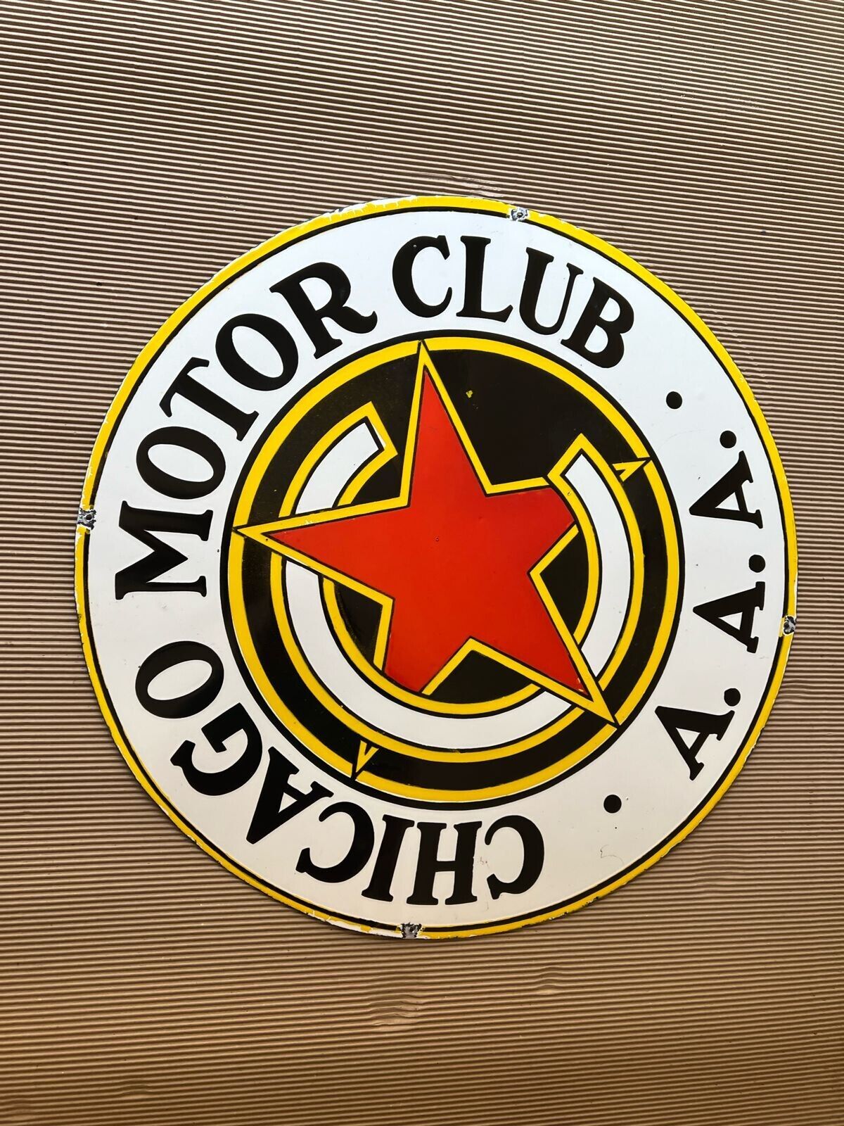 PORCELAIN CHICAGO MOTOR CLIB ENAMEL SIGN 30X30 INCHES DOUBLE SIDED