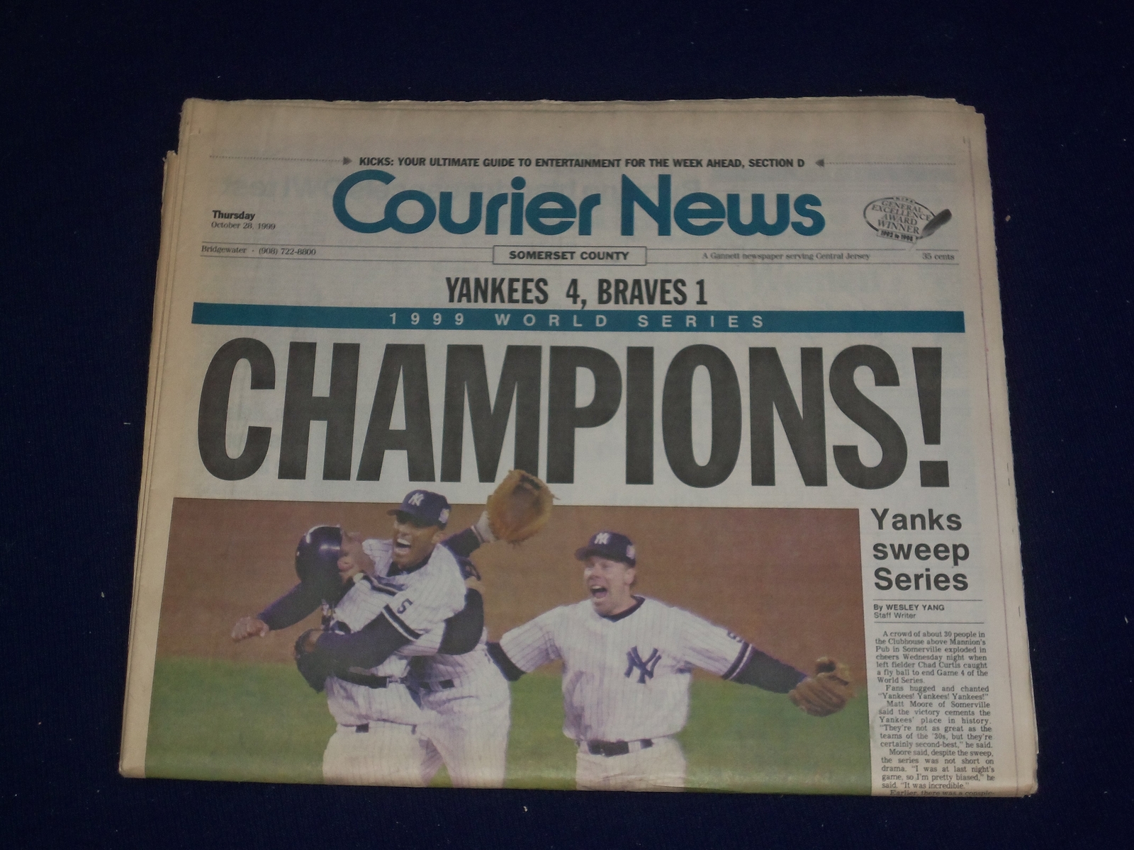 1999 OCTOBER 28 THE COURIER-NEWS NEWSPAPER - NY YANKEES WIN WORLD SERIES-NP 3087 1999 OCTOBER 28 THE COURIER-NEWS NEWSPAPER - NY YANKEES WIN WORLD SERIES-NP 3087