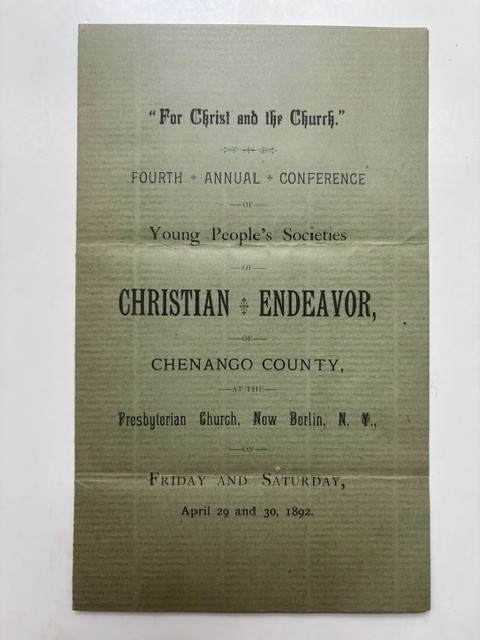CHENANGO COUNTY  YOUNG PEOPLE\'S SOCIETIES OF CHRISTIAN ENDEAVOR 1892 New Berlin