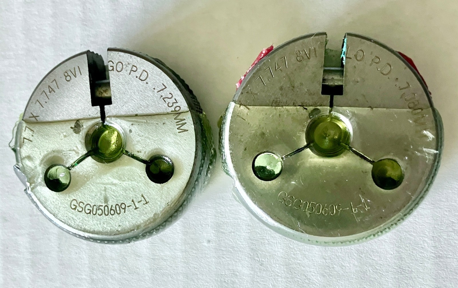GSG M7.7 X 7.747 8V1 METRIC THREAD RING GAGE GO NO GO P.D.'S = 7.239 & 7.080 mm