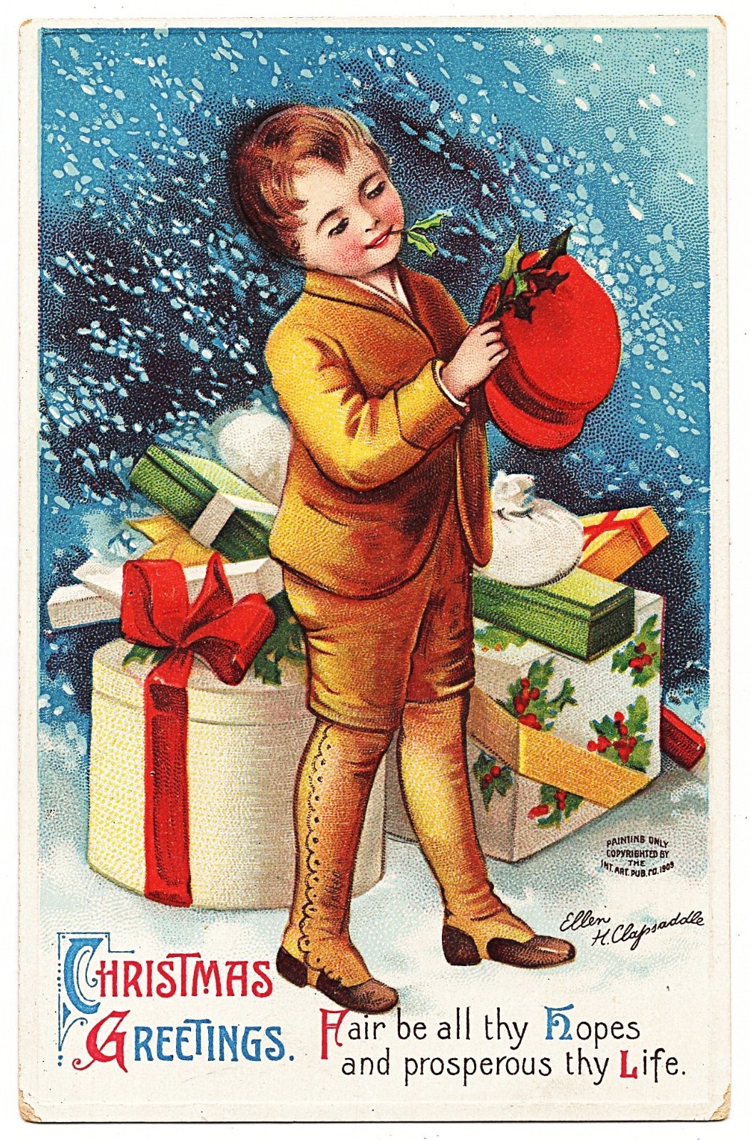 Ellen Clapsaddle Child Gifts Hat antique Christmas postcard Ellen Clapsaddle Child Gifts Hat antique Christmas postcard